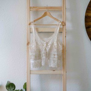 Kimchi Blue Cream Boho Lace Sheer Cropped Cami Camisole